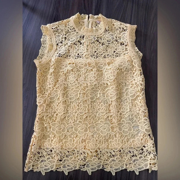 Nanette Lepore Womens Light yellow all lace zipper up blouse size S - Picture 5 of 5